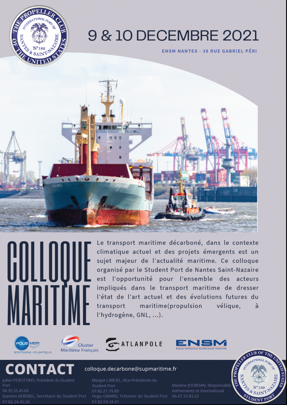 COLLOQUE SUR LE TRANSPORT MARITIME DÉCARBONÉ LES 910/12/2021 À L’ENSM NANTES HYDROS Alumni